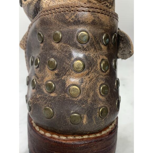 BED STU Cobbler Series Moto Boots Women 6 Brown Leather Studded Distressed NWT - Picture 9 of 12